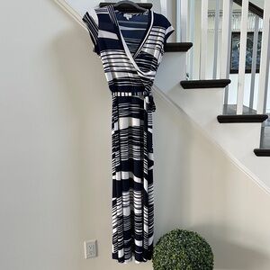 Olivia Matthews Navy and White Striped Maxi Dress